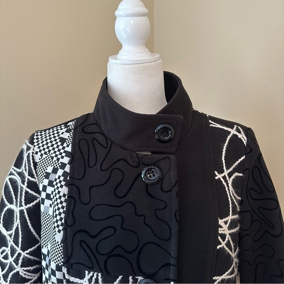 Multiples Embroidered Black White Band Collar Jacket Coat - Medium - Picture 2 of 13